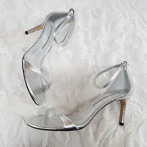 Stuart Weitzman Nudist II Metallic Ankle-Strap Sandals Size 9 New - Picture 3 of 11